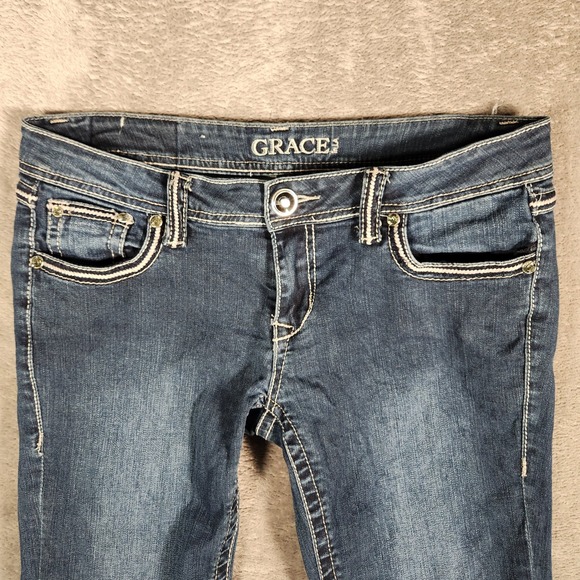 Grace In LA Jeans Women's Size 29 33X33 Blue Bootcut Stretch Dark Wash Pants - Picture 5 of 13